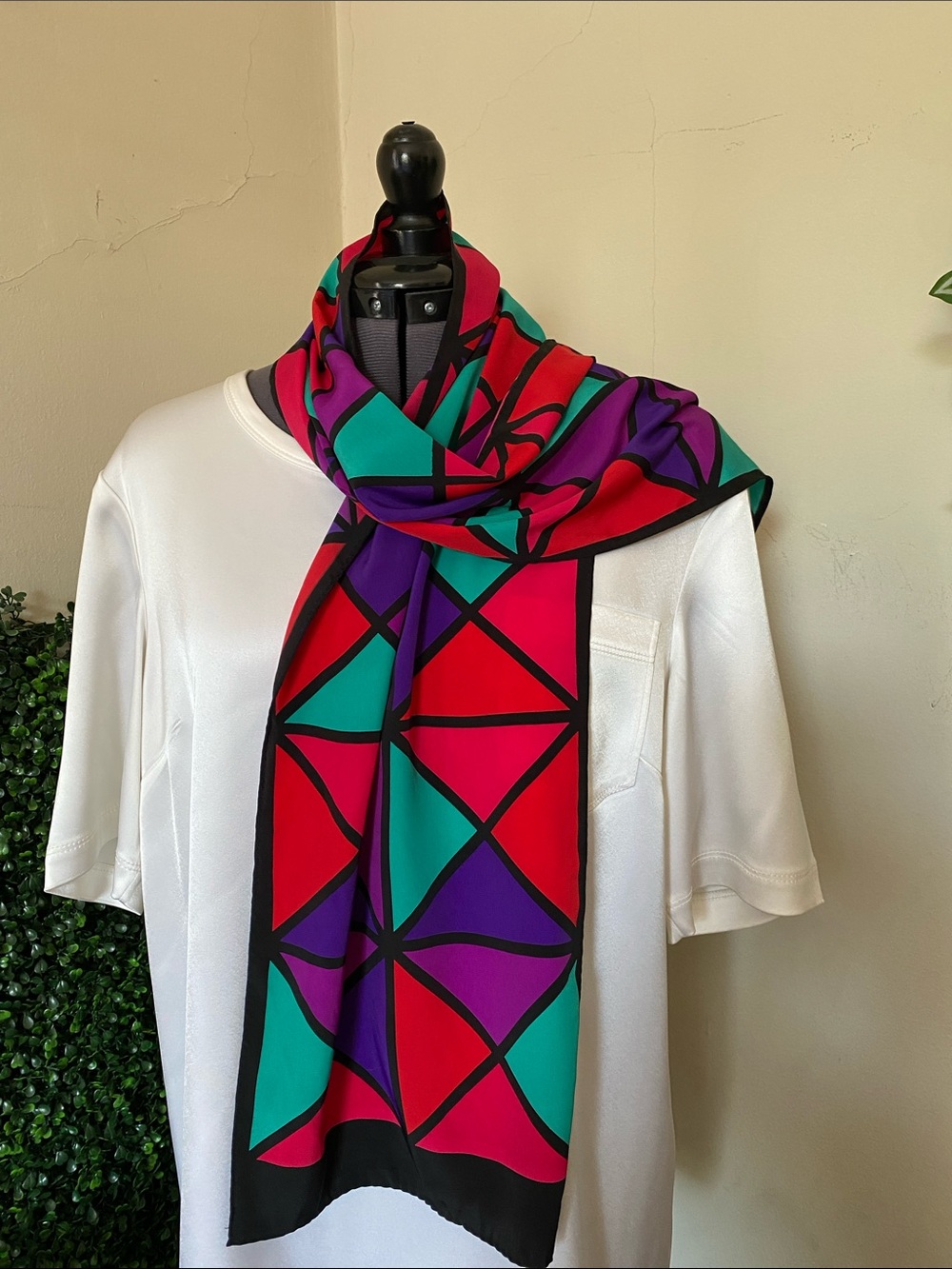 Vibrant Geometric Women's Scarf - Red, Purple & Teal